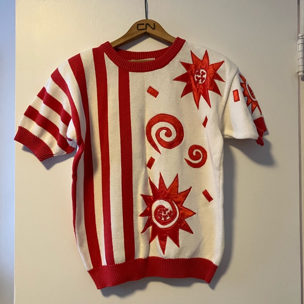 Women's Red & White Short-Sleeve Knit Top